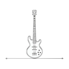 Hand-drawn electric bass guitar illustration isolated. Musical instrument doodle in sketch style, music, entertainment concept.