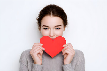 woman holding a heart-shaped paper in front of her face