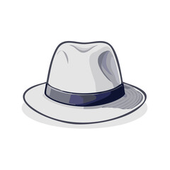 Fototapeta premium Stylish Light Gray Fedora Hat with Dark Blue Band, Classic Elegance and Fashion Accessory