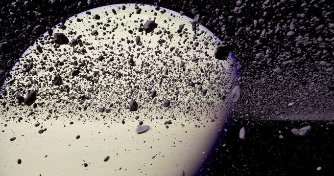 A vast expanse of deep space showcases an asteroid belt, with countless rocks and debris floating in a cosmic setting. The scene captures the dynamic nature of space.