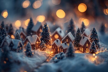 A cozy miniature village glowing with winter magic.