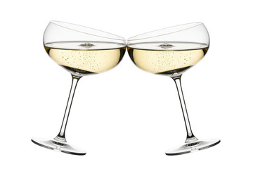 two clinking champagne coupe glasses