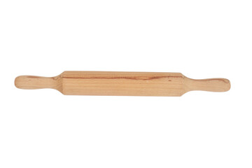 Wooden rolling pin isolated on a transparent background  top view