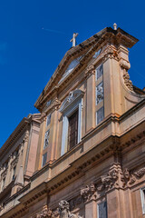 Church of Jesus (Chiesa del Gesu) or Church of Saints Ambrose and Andrew was re-built between 1552 and 1589, typical example of the Genoese Baroque style. GENOA, ITALY.
