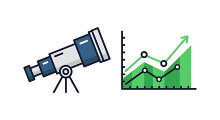 Obraz premium business forecasting concept with telescope and rising analytics chart illustrating long term market growth planning and investment