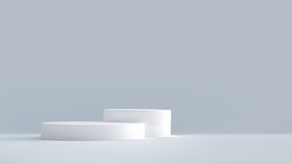3d white podium limbo background. Abstract empty minimal grey studio space with platform. Mock up for product presentation bg. Vector illustration