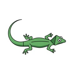 Obraz premium Green Cartoon Lizard with a Curled Tail and Big Eyes.
