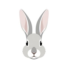 Obraz premium Grey Rabbit Head Illustration with Long Ears and Black Eyes.