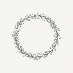 Hand Drawn Botanical Wreath with Delicate Leaves and Twigs.