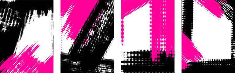 Abstract stippled paint texture backgrounds with distressed retro punk splatter effect, grunge frame border texture.