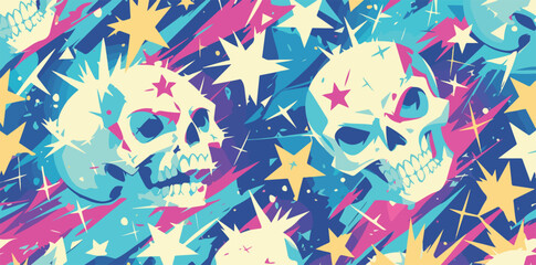 화려하고 추상적인 배경에 별과 해골이 있는 벡터 아트워크
