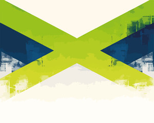 녹색과 파란색의 추상적인 기하학적 패턴이 흰색 배경에 대비되는 현대적인 디자인