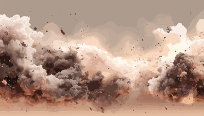 폭발 후의 먼지와 파편이 흩날리는 역동적인 추상적 배경 일러스트레이션, 텍스처 효과