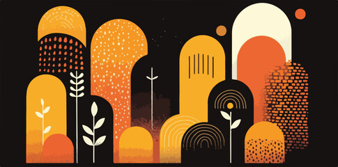 추상적인 기하학적 형태와 식물 모티브를 활용한 현대적인 백터 아트 디자인