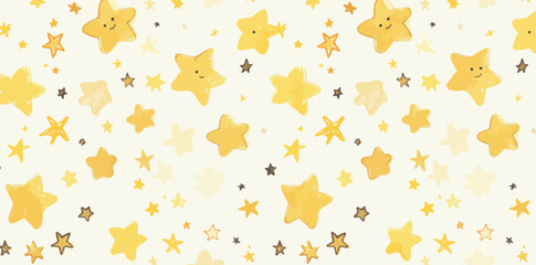 귀여운 노란색 별 모양의 수채화 패턴, 어린이 디자인에 적합한 배경