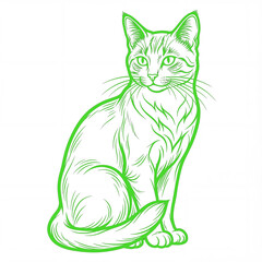 Cat sitting quietly on a white background in color: chartreuse 2