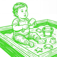 Child plays with toys in sandbox during sunny day in color: chartreuse 2