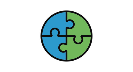 Obraz premium global teamwork concept icon showing circle puzzle pieces fitting together in blue and green symbolizing collaboration and unity branding