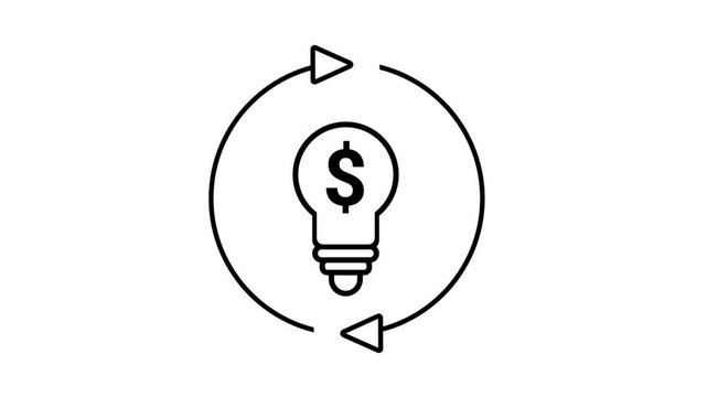 Cycle with Light Bulb and Dollar Icon. Motion icon animation suitable for web, industry, and entertainment.