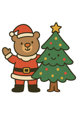 Fototapeta premium A vector illustration in a simple hand‑drawn, trendy, playful, whimsical, quirky style featuring a funny and friendly mascot for Christmas and New Year prints, cards, and banners