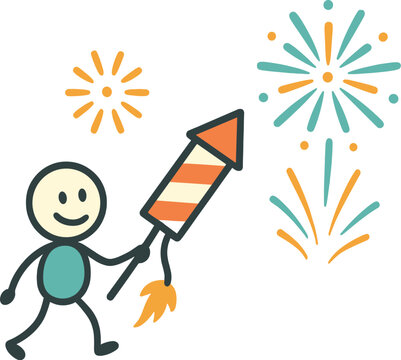 Strichfiguren/Strichm&auml;nnchen f&uuml;r Rakete, Feuerwerk, Neujahr, Silvester