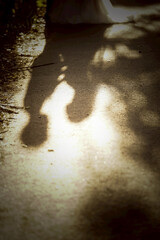 地面に映し出された寄り添う二人の恋人の影