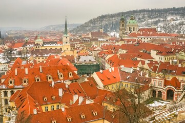 Obraz premium Aerial view of Prague during the winter, Czech Republic
