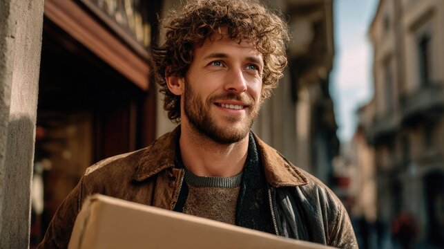 Chico trabajador de empresa de paqueter&iacute;a y env&iacute;os.