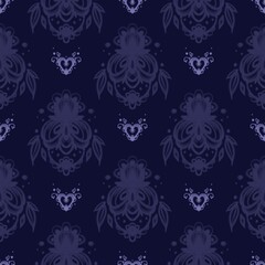 Floral Heart Ornate Pattern on Dark Violet Background