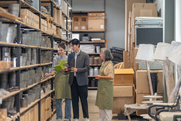 Asian Male Investor Touring Family-Run Ceramic Warehouse for Partnership Deal