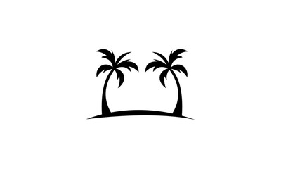 Two black palm trees silhouetted against a white background.