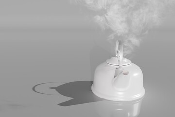 3d render of white tea kettle and steam