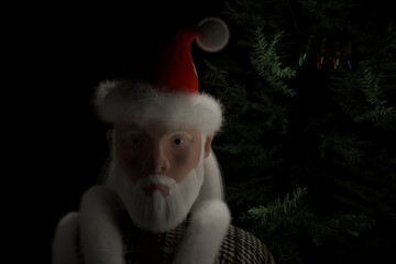 3d render of Santa Claus with fir tree and warm lighting