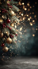 Decorative Christmas Tree with Ornaments and Sparkling Lights