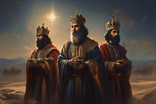 Three Kings Biblical Art Illustration