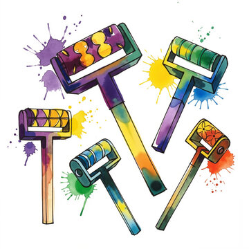 Colorful Purim grogger noisemaker illustration icon set for festive Jewish holiday designs and celebrations