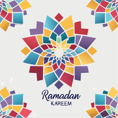Fototapeta premium Arabic arabesque design greeting card for Ramadan Kareem, Islamic ornamental colorful detail of mosaic