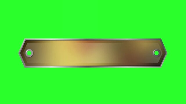 Metallic blank nameplate banner on green screen background for text logo and title animation overlay template video production use