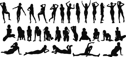 ポーズをとる女性のシルエットイラストセット