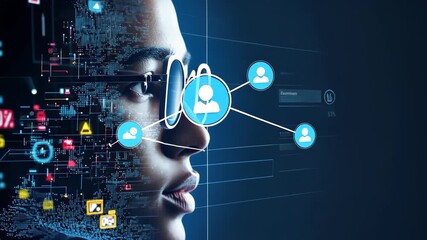 Digital Visionary: Futuristic image captures a person's profile overlaid with intricate digital elements, signifying the seamless integration of technology and human perception - Powered by Adobe