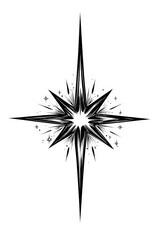 Celestial Radiance: Minimalist Black Ink Starburst Illustration