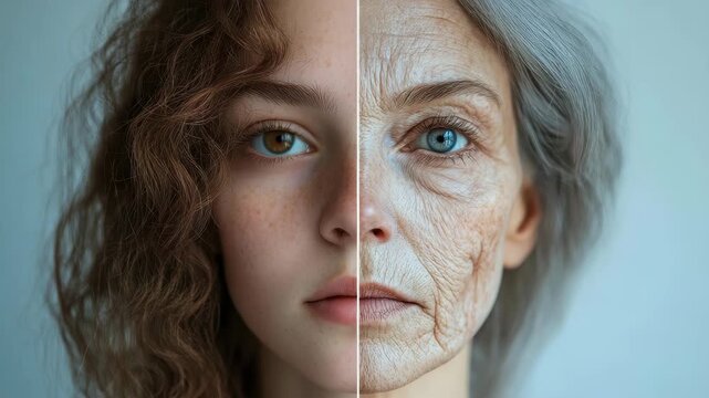 The Dichotomy of Time: A striking artistic portrayal showcases the passage of time through the aging process. The juxtaposition of youth and age underscores the beauty and complexities of life.