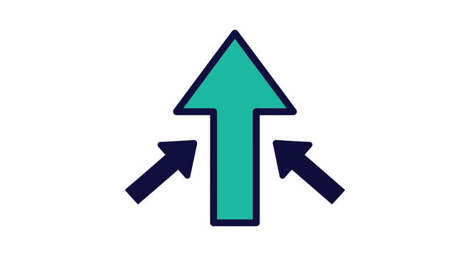 upward arrow growth icon with two arrows merging into one flat minimal vector symbol for business success progress and career advancement