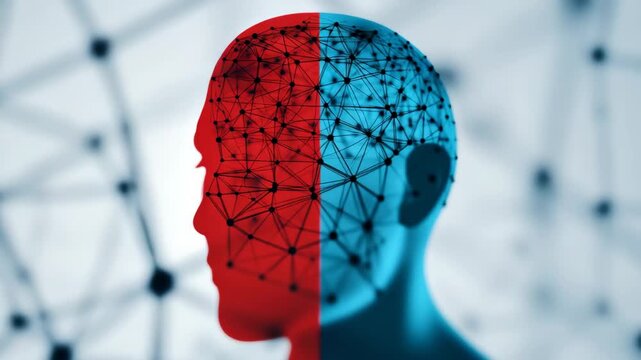 Abstract split human head neural network connection brain abstract split silhouette neuron network