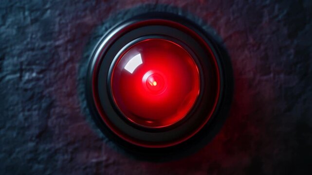 Red Alert: A close-up shot of a illuminated red light button, its gleam suggesting an imminent activation or a critical warning