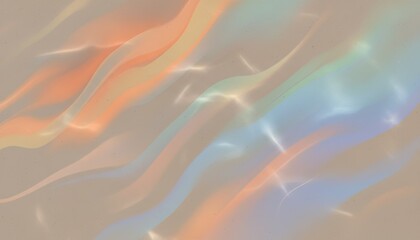 Abstract flowing pastel colored waves with subtle light reflections on a neutral beige background suggesting a calm ethereal atmosphere