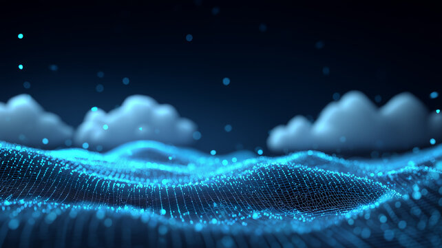 A futuristic digital data landscape formed by flowing particle waves, symbolizing information networks, cloud computing and advanced technological systems.
 - Powered by Adobe