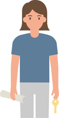 Fototapeta premium Vector illustration of a person holding keys and a rolled document.