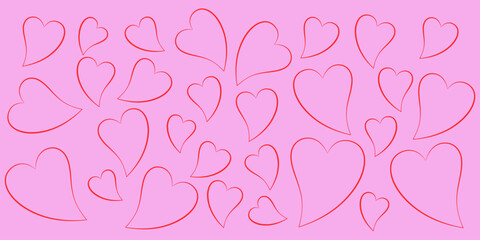 Abstract seamless pattern with red hearts on pink background for valentine's day card vector illustration