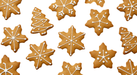 Christmas gingerbread cookies pattern isolated on white background
